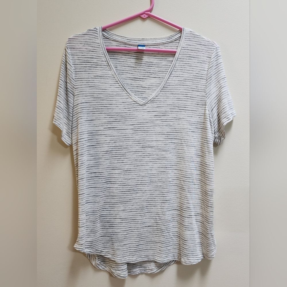 Old Navy Luxe Striped V-neck Short Sleeve T-Shirt Tunic Top Women's Size L